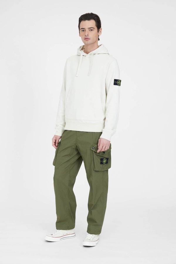 Stone Island Cotton Fleece Garment Dyed Hooded Sweatshirt - Ivory Stone Island Cotton Fleece Garment Dyed Hooded Sweatshirt - Ivory