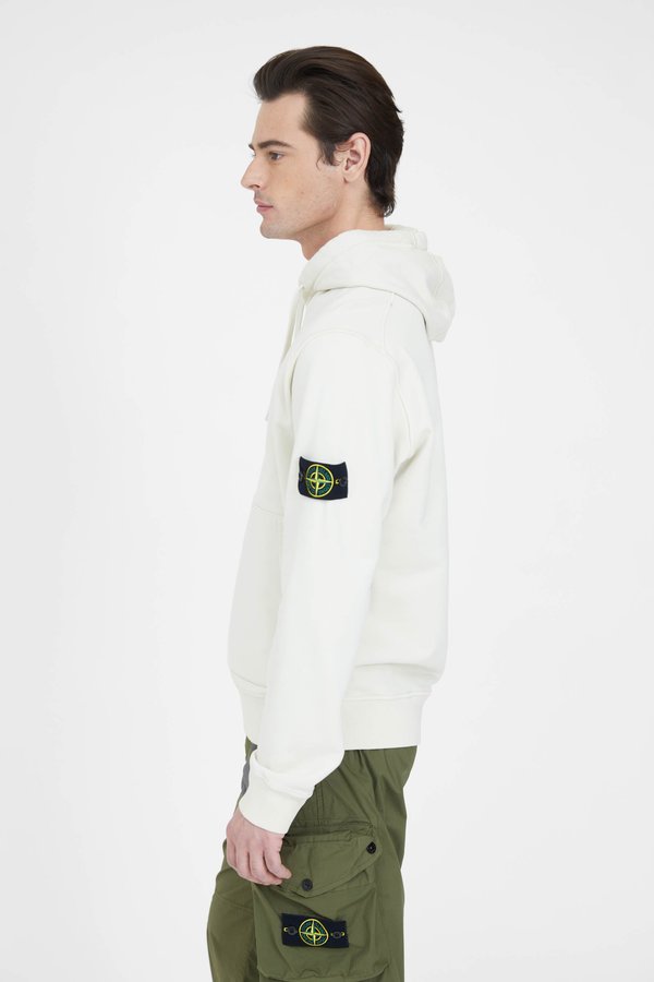 Stone Island Cotton Fleece Garment Dyed Hooded Sweatshirt - Ivory Stone Island Cotton Fleece Garment Dyed Hooded Sweatshirt - Ivory