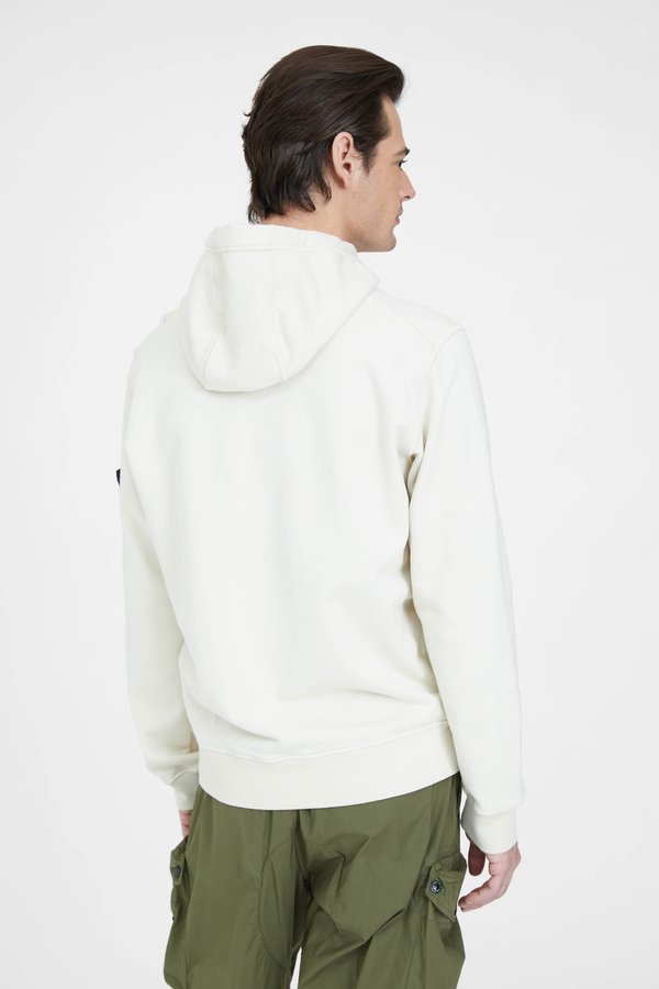 Stone Island Cotton Fleece Garment Dyed Hooded Sweatshirt - Ivory Stone Island Cotton Fleece Garment Dyed Hooded Sweatshirt - Ivory