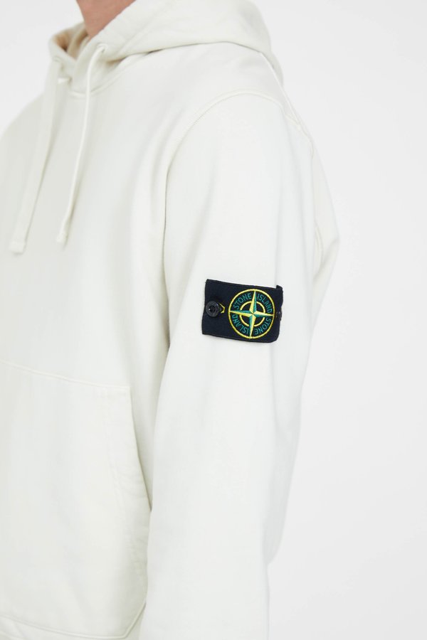 Stone Island Cotton Fleece Garment Dyed Hooded Sweatshirt - Ivory Stone Island Cotton Fleece Garment Dyed Hooded Sweatshirt - Ivory
