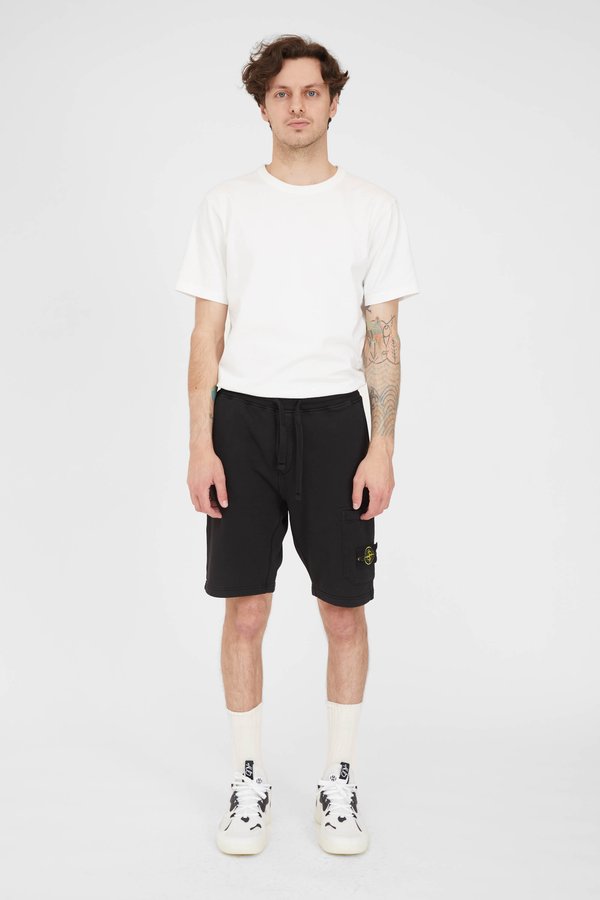 Stone Island Cotton Fleece Garment Dyed Bermuda Shorts - Black Stone Island Cotton Fleece Garment Dyed Bermuda Shorts - Black
