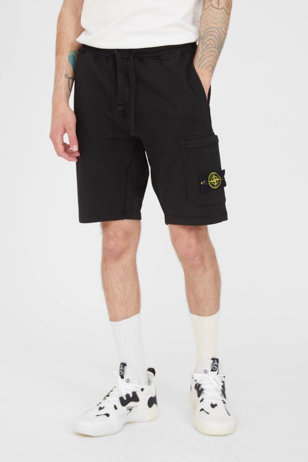 Stone Island Cotton Fleece Garment Dyed Bermuda Shorts - Black Stone Island Cotton Fleece Garment Dyed Bermuda Shorts - Black