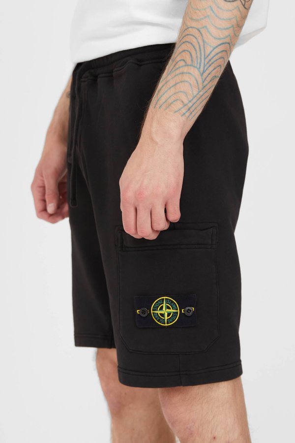 Stone Island Cotton Fleece Garment Dyed Bermuda Shorts - Black Stone Island Cotton Fleece Garment Dyed Bermuda Shorts - Black