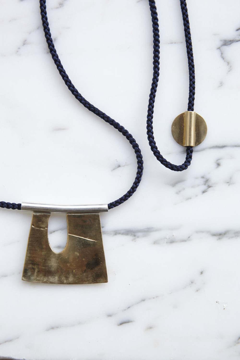 Leigh Miller Brass Indigo Silk Cord Pollock Necklace Garmentory