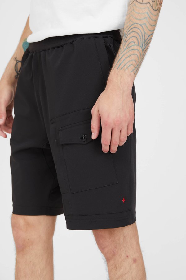 Stone Island Marina Two Way Stretch Recycled Nylon Twill Cargo Shorts - Black Stone Island Marina Two Way Stretch Recycled Nylon Twill Cargo Shorts - Black