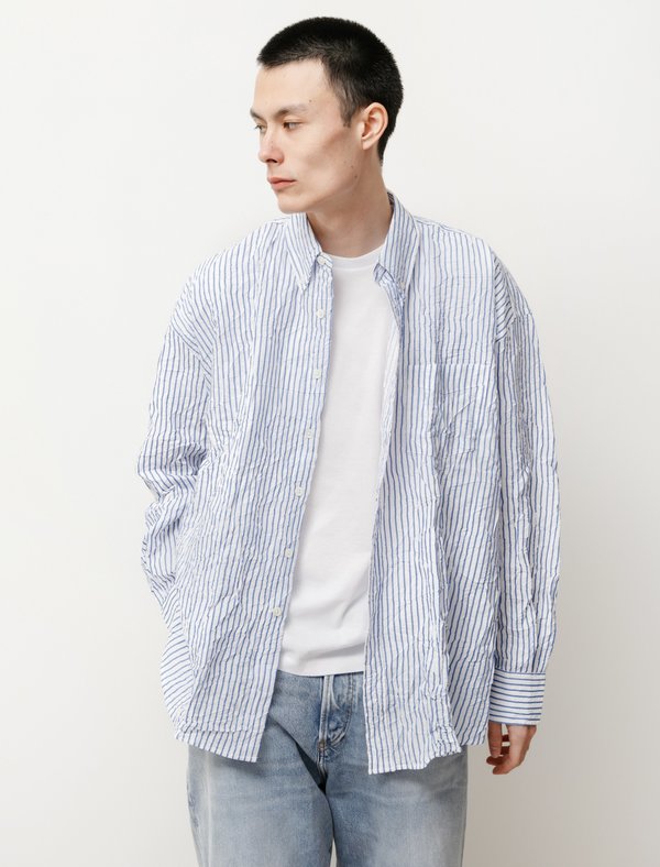Our Legacy Borrowed BD Crinkled Stripe Shirt - White/Blue | Garmentory