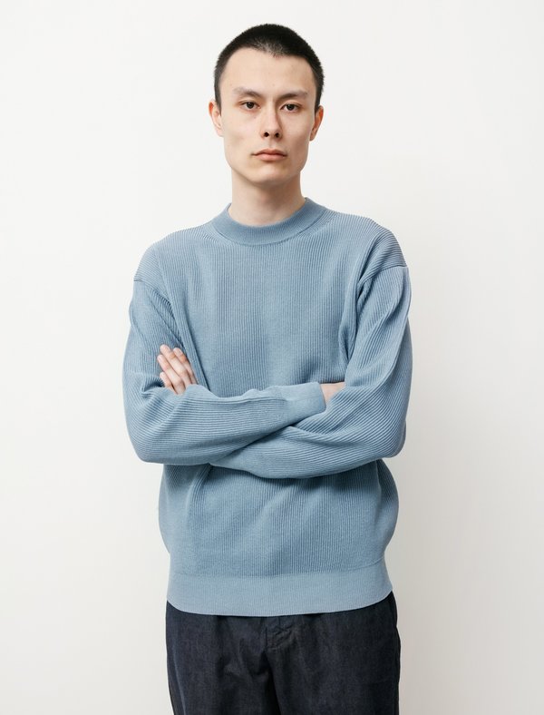 トップス AURALEE FLAT YARN RIB KNIT P/O 4 Auralee Flat Yarn Rib Knit Sweater - Blue | Garmentory