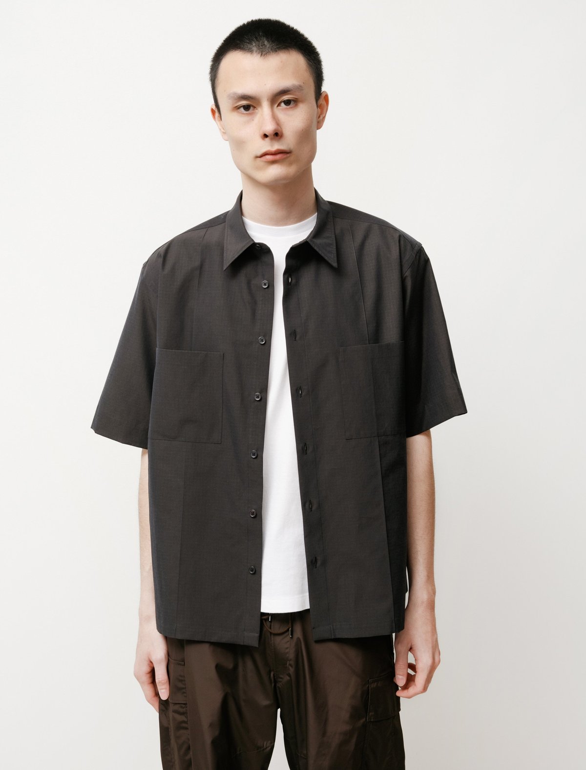 Auralee Washed Finx Ripstop Chambray SS Shirt - Black | Garmentory