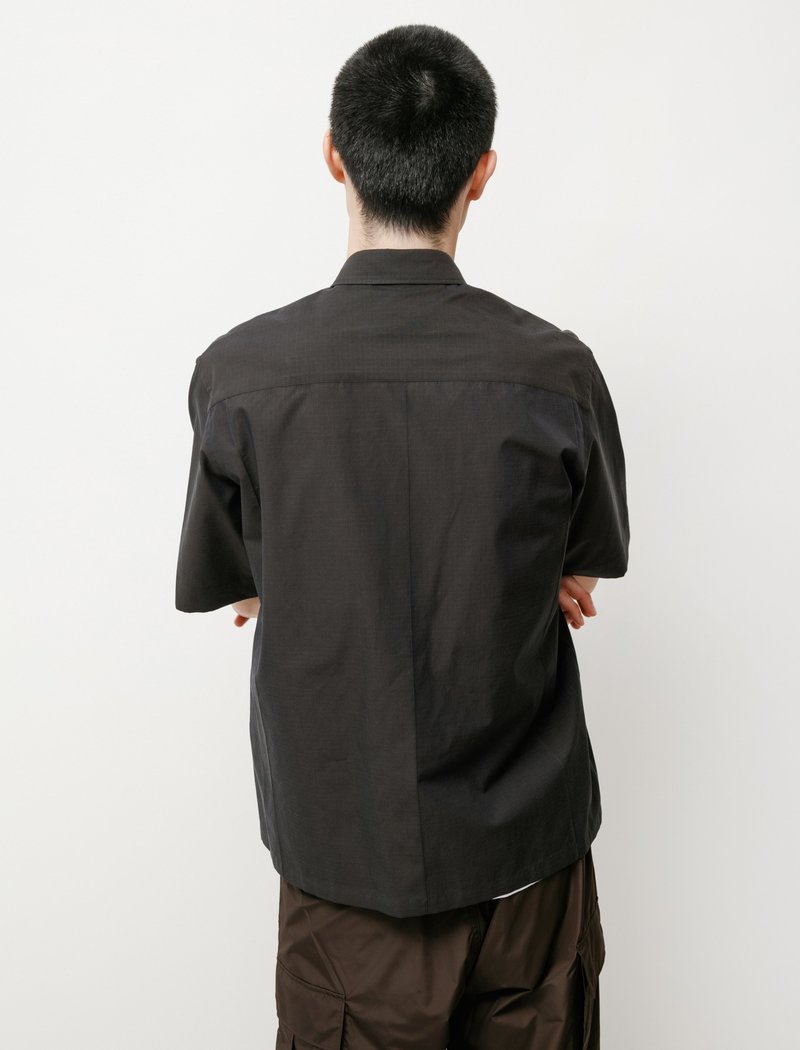 Auralee Washed Finx Ripstop Chambray SS Shirt - Black | Garmentory