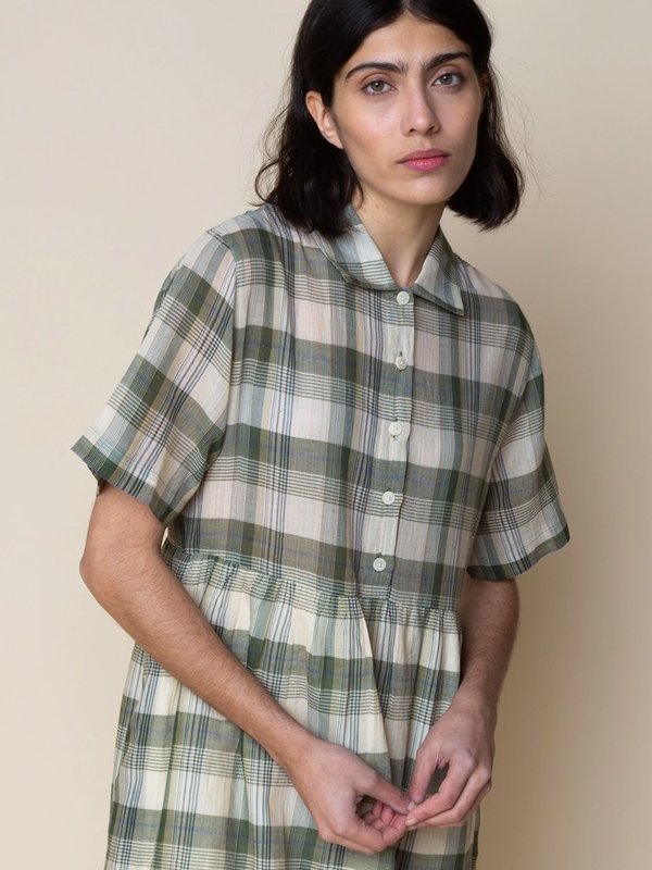 Folk Clothing Loom Shirt Dress - Green/Ochre | Garmentory