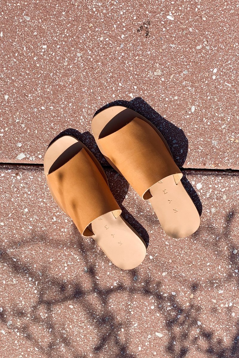 Kalymnos Square Open Toe Slides - Natural Tan