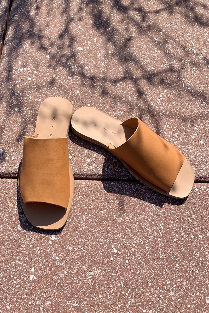 Kalymnos Square Open Toe Slides - Natural Tan