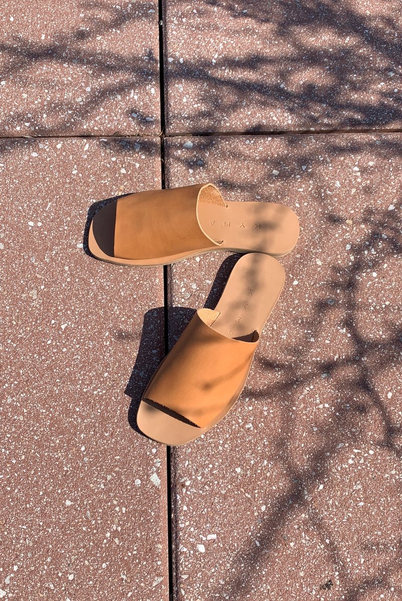 Kalymnos Square Open Toe Slides - Natural Tan