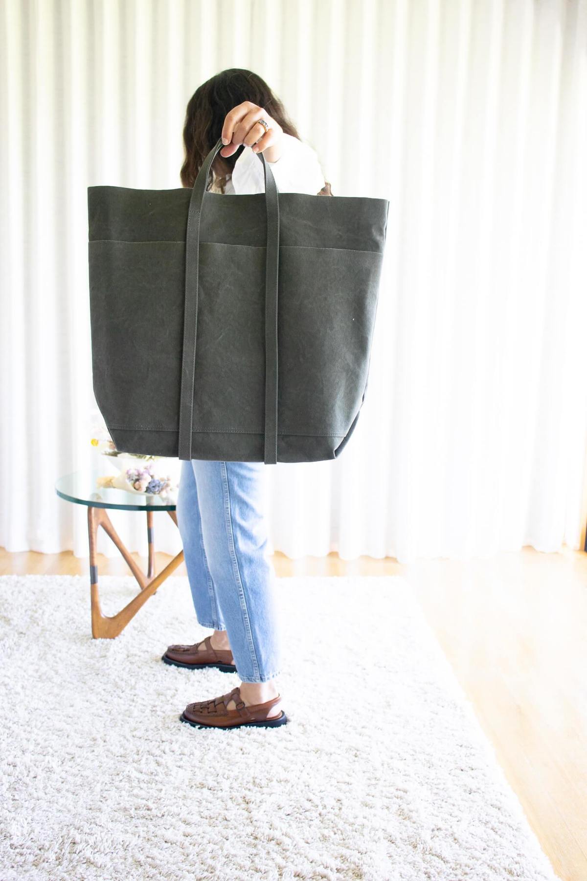 Amiacalva Washed 6 Pocket Tall Tote - Olive | Garmentory