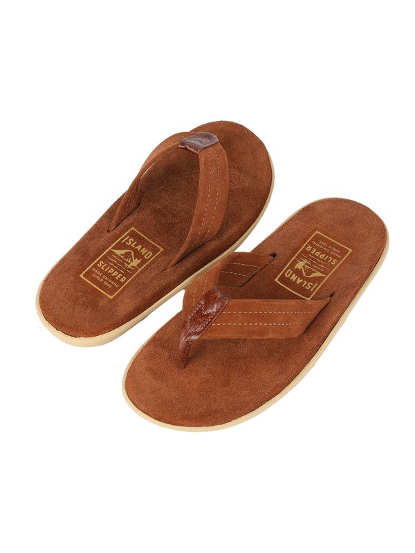 ISLAND SLIPPER Men Suede with Leather Thong sandals PEANUTS/COGNAC