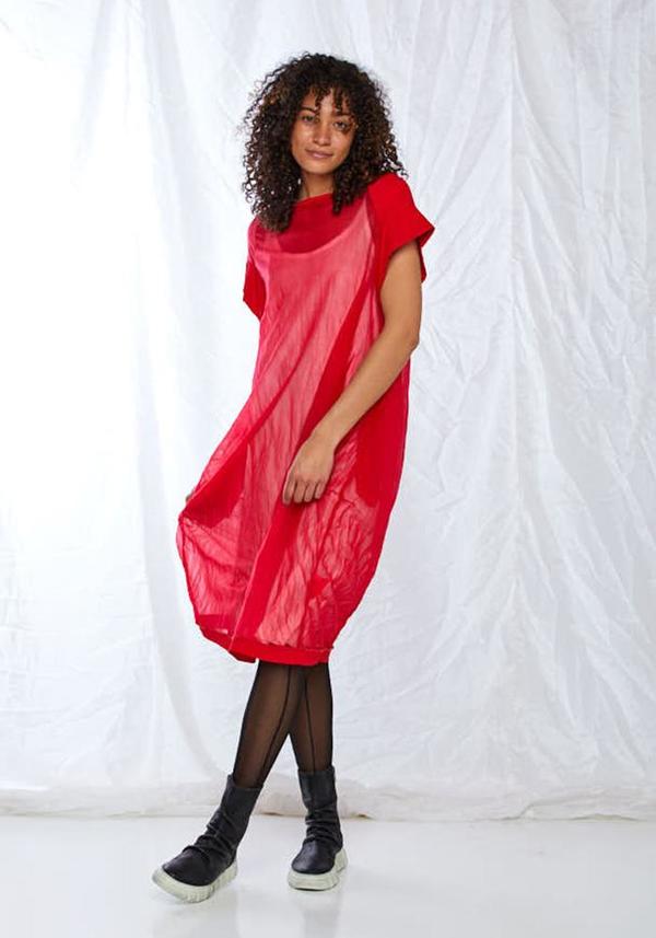 knee length dresses for ladies NYRA WINE LONG SLEEVE MESH TOP – DISSH main image 0