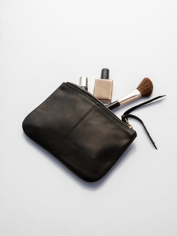 Erica Tanov Elodie Leather Makeup Bag - Black