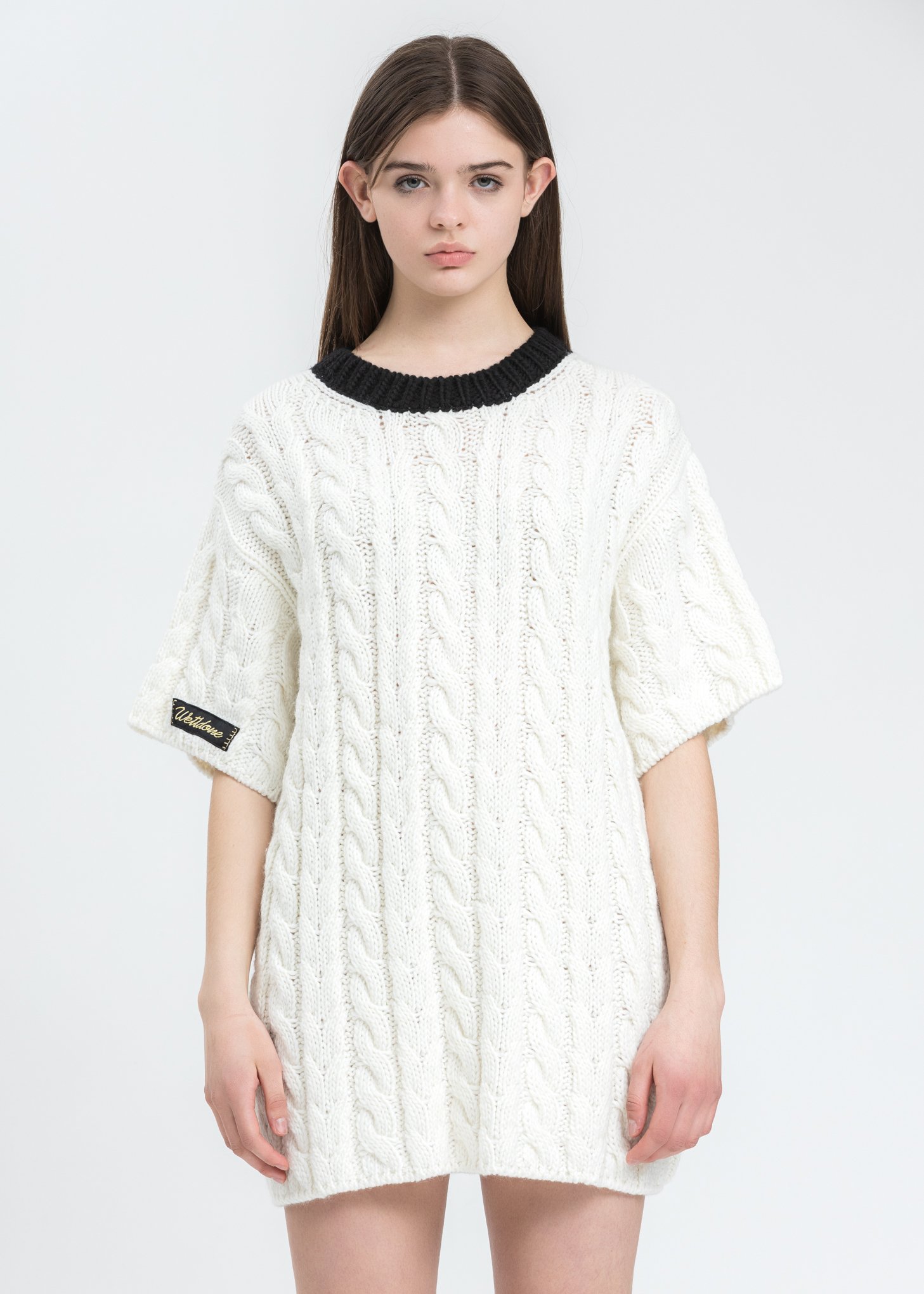we11done Short Sleeve Cable Sweater White Garmentory
