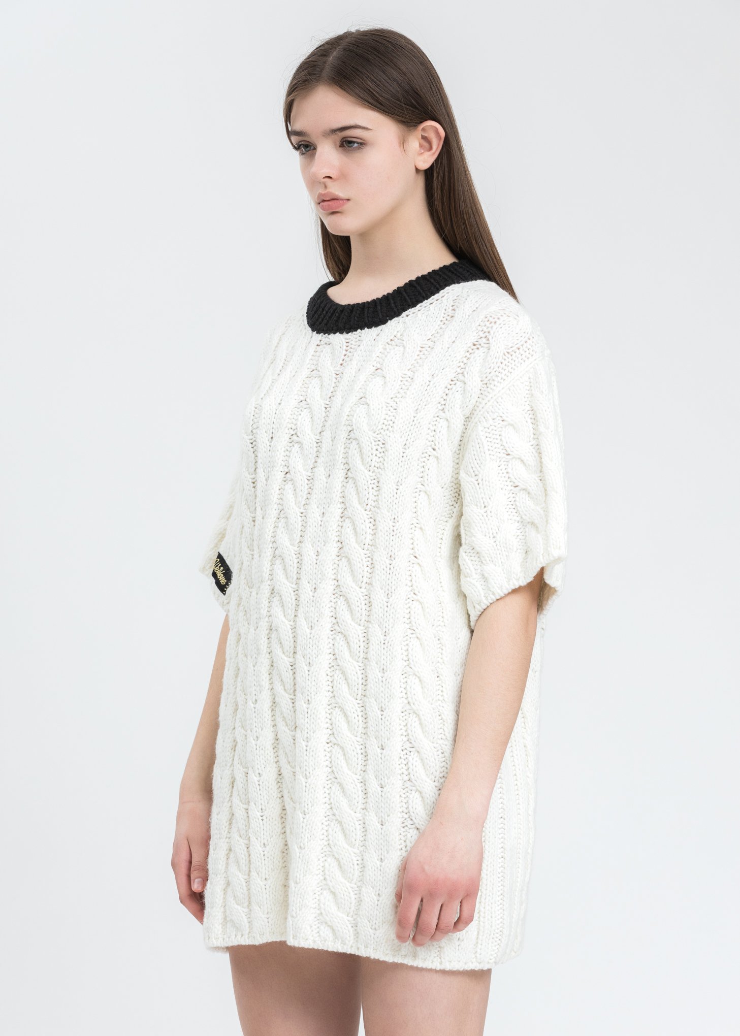 we11done Short Sleeve Cable Sweater White Garmentory