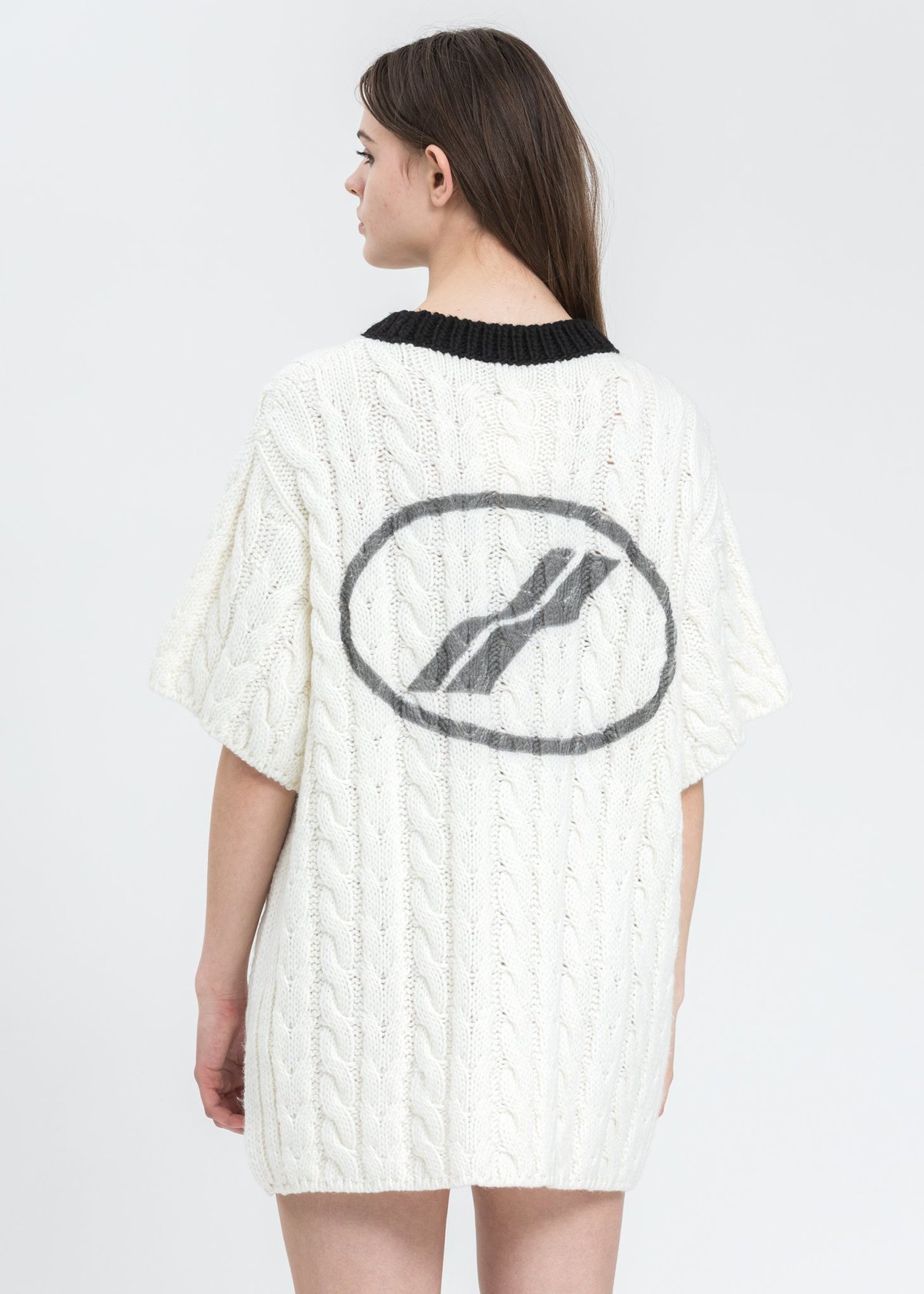 we11done Short Sleeve Cable Sweater White Garmentory
