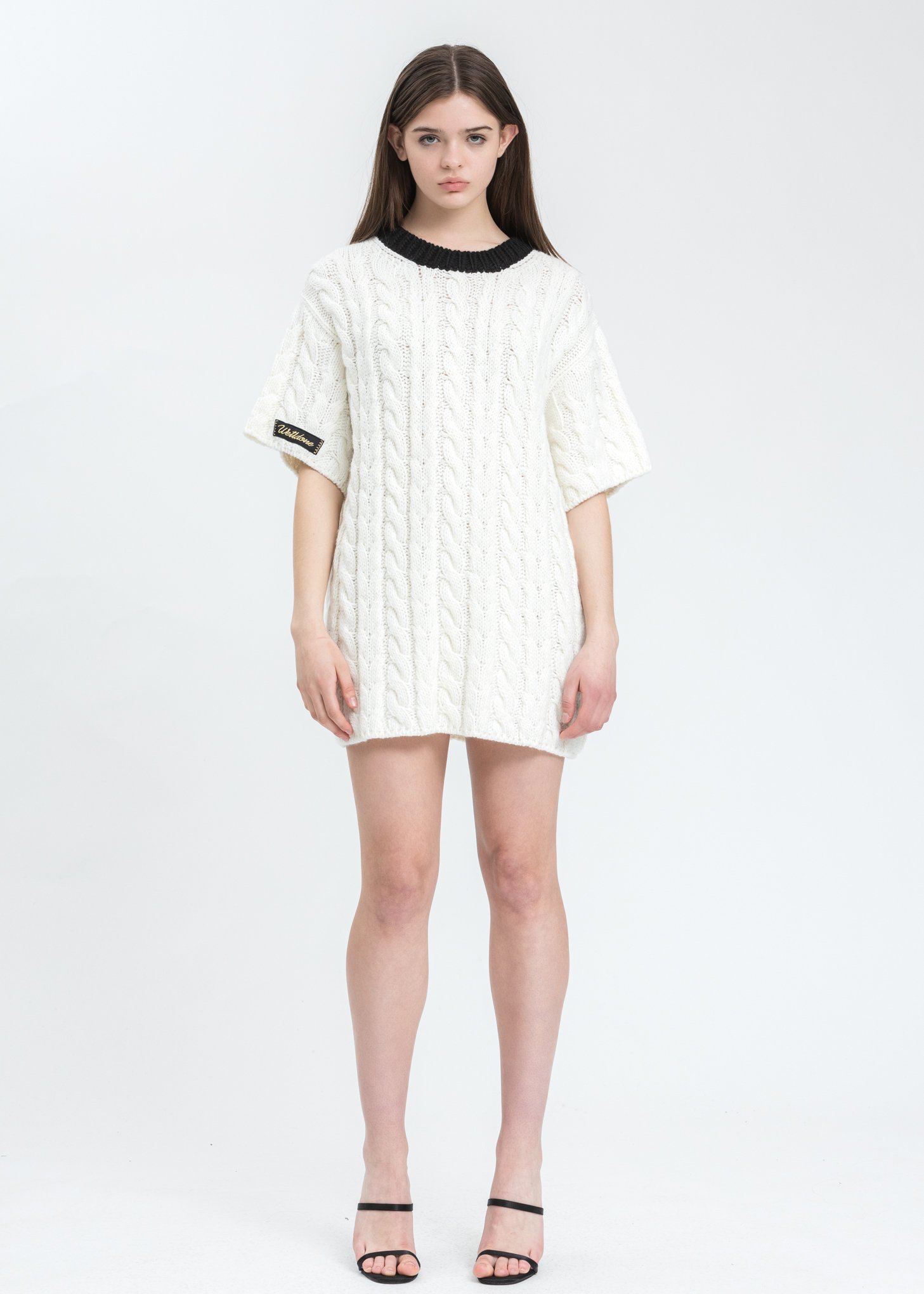 we11done Short Sleeve Cable Sweater White Garmentory