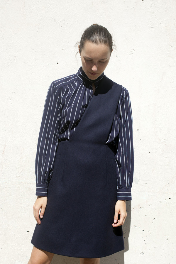 Wool Apron Dress in Navy | Garmentory