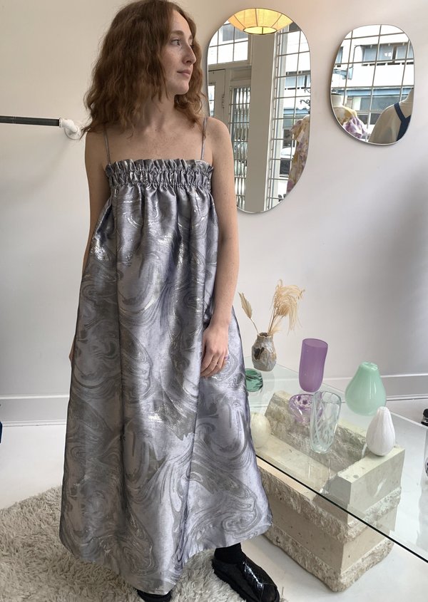 Ganni Shiny Jacquard Dress - Silver | Garmentory