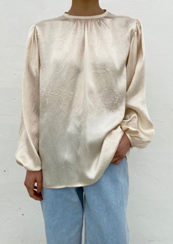 W A N T S Puff Sleeves Textured Silk Blouse - Champagne W A N T S Puff Sleeves Textured Silk Blouse - Champagne