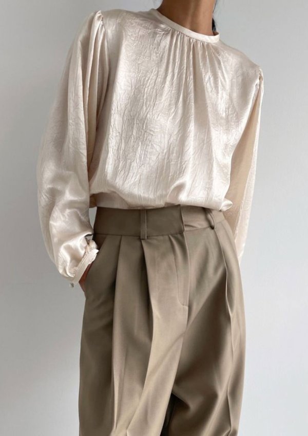 W A N T S Puff Sleeves Textured Silk Blouse - Champagne W A N T S Puff Sleeves Textured Silk Blouse - Champagne