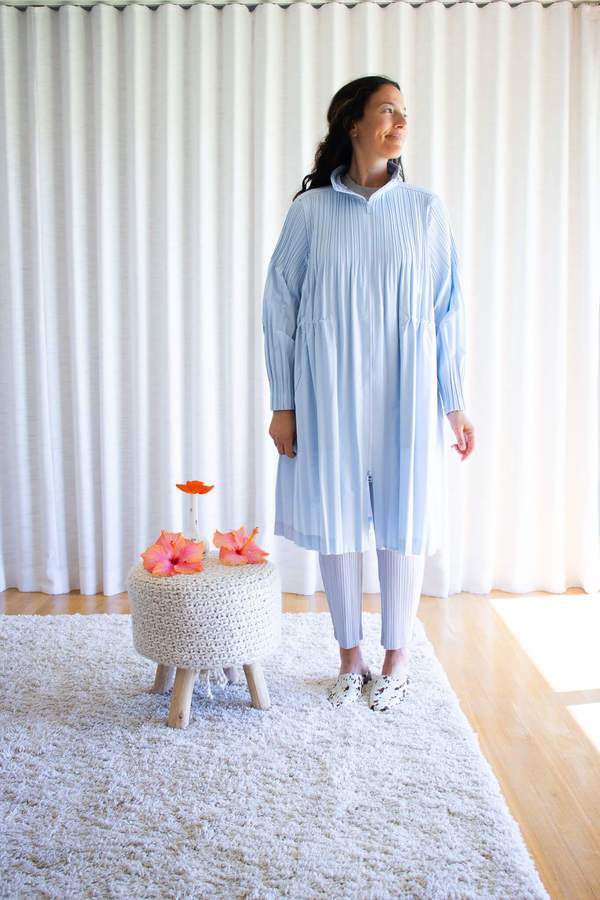 Issey Miyake Pleats Please Jaunty Coat in Light Blue | Garmentory
