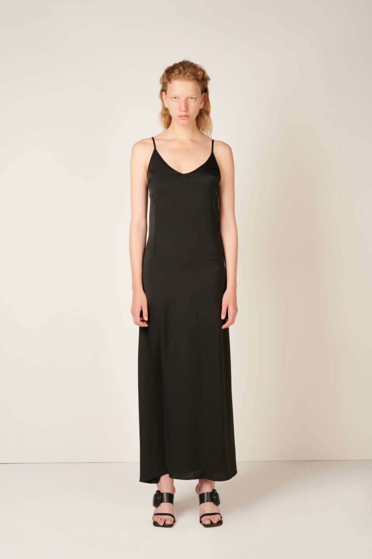 DIGITARIA Long slip satin dress Black Garmentory