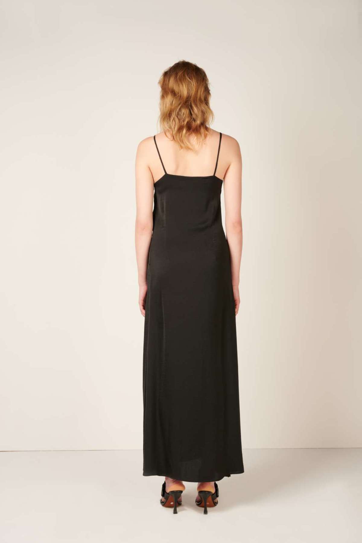 DIGITARIA Long slip satin dress Black Garmentory
