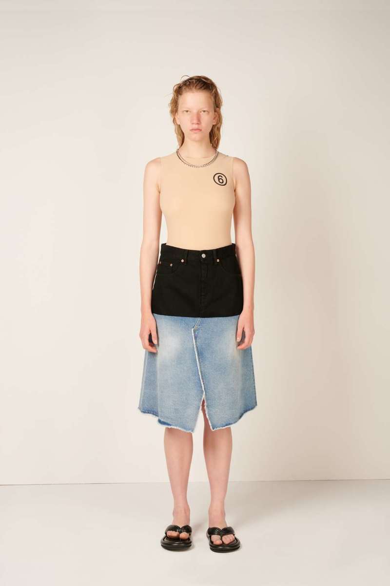 MM6 Maison Margiela Two-tone midi denim skirt - Black/Blue