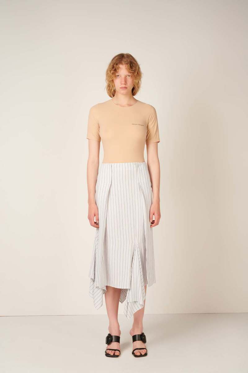 MM6 Maison Margiela Asymmetric striped midi skirt - White
