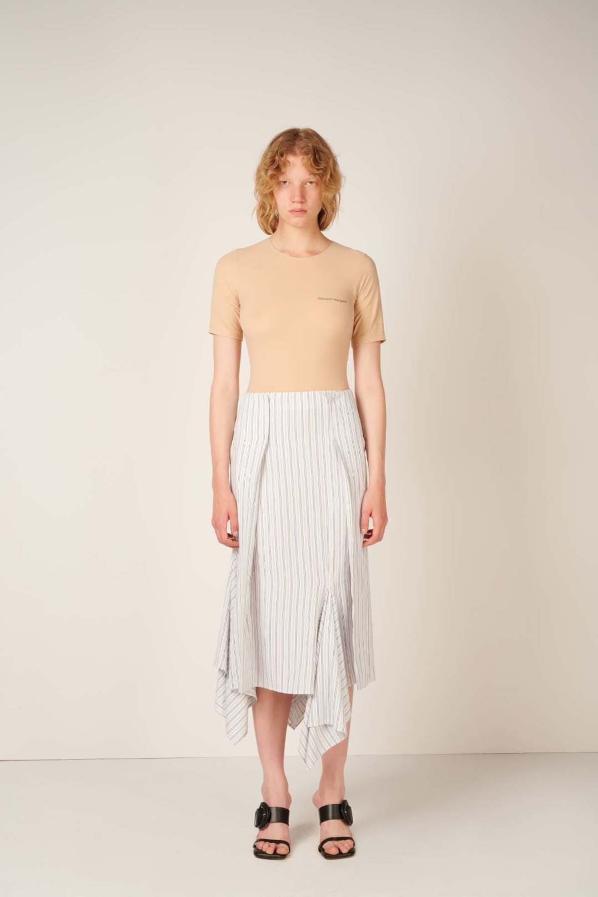 MM6 Maison Margiela Asymmetric striped midi skirt - White
