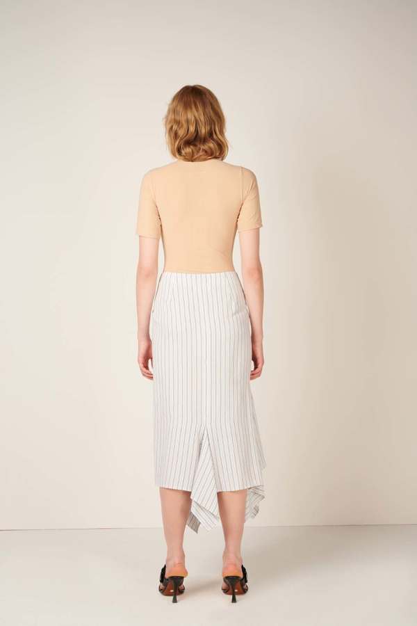 MM6 Maison Margiela Asymmetric striped midi skirt - White