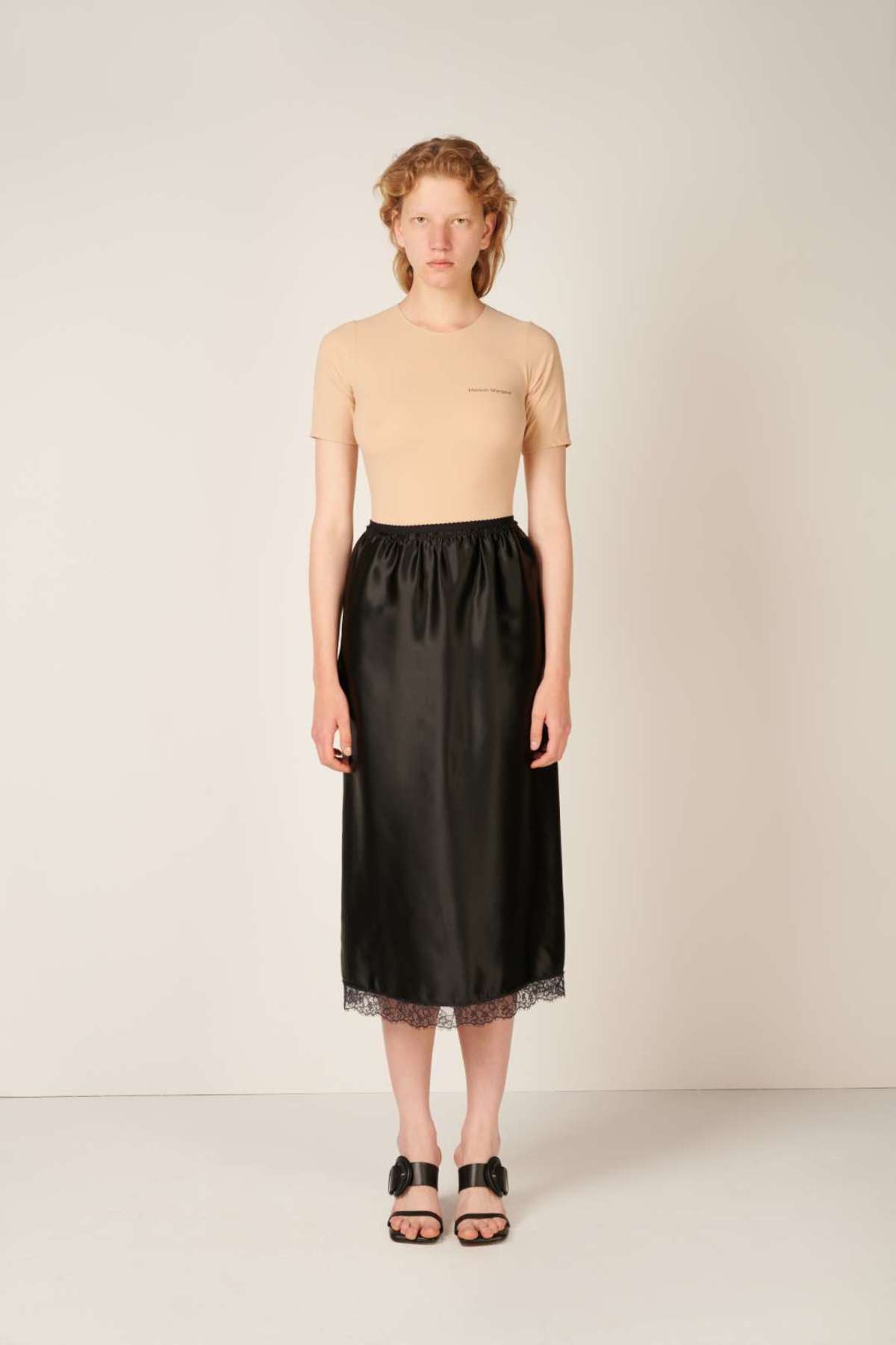 MM6 Black Paneled Midi Skirt レース MM6 Maison Margiela Lace-trim straight skirt - Black | Garmentory