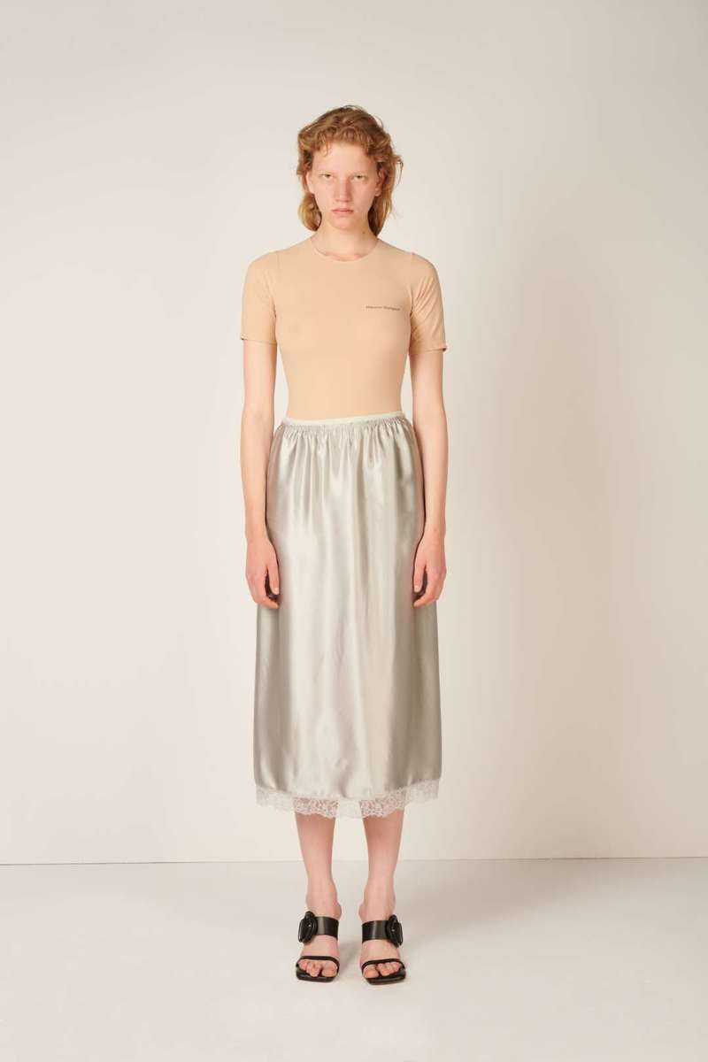 MM6 Maison Margiela Lace-trim straight skirt - Grey | Garmentory