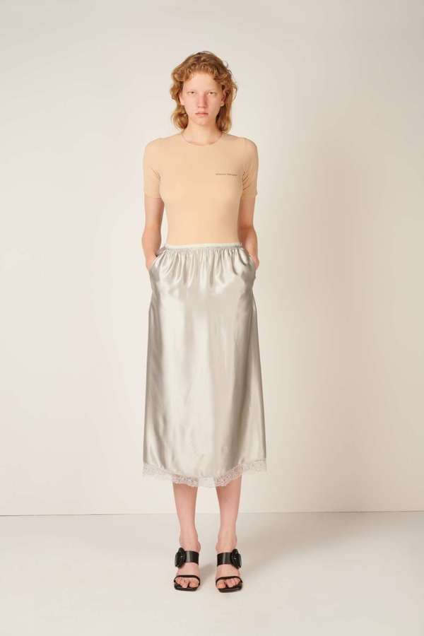 MM6 Maison Margiela Lace-trim straight skirt - Grey | Garmentory