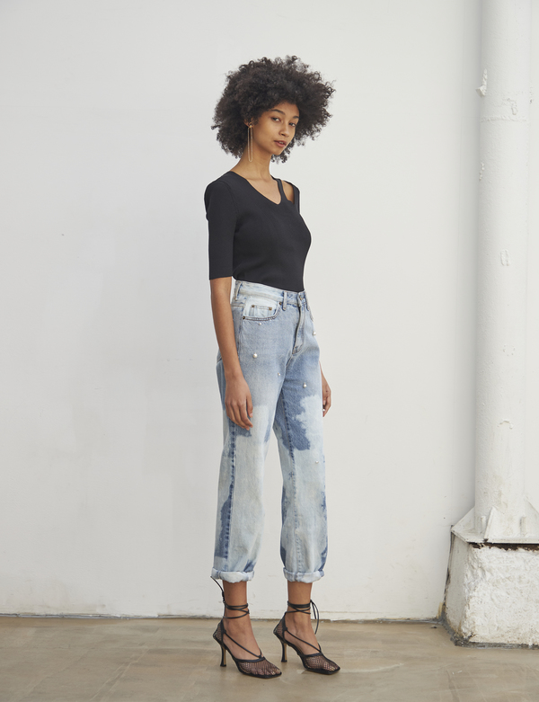 Maison De Ines Drop Pearl Tie Dye Denim - Light Blue