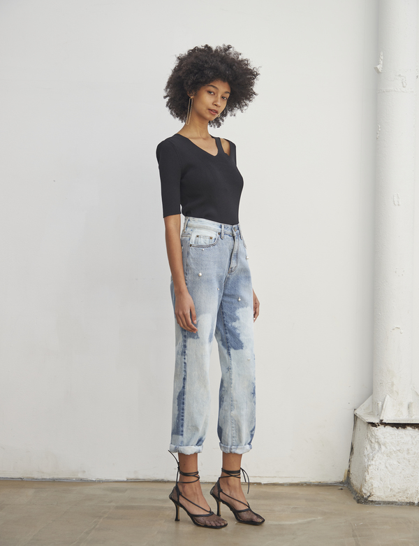 Maison De Ines Drop Pearl Tie Dye Denim - Light Blue