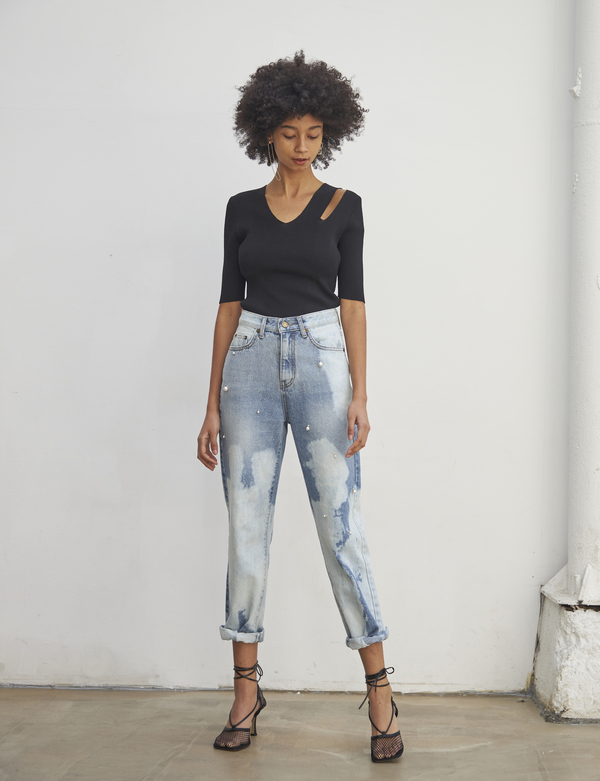 Maison De Ines Drop Pearl Tie Dye Denim - Light Blue