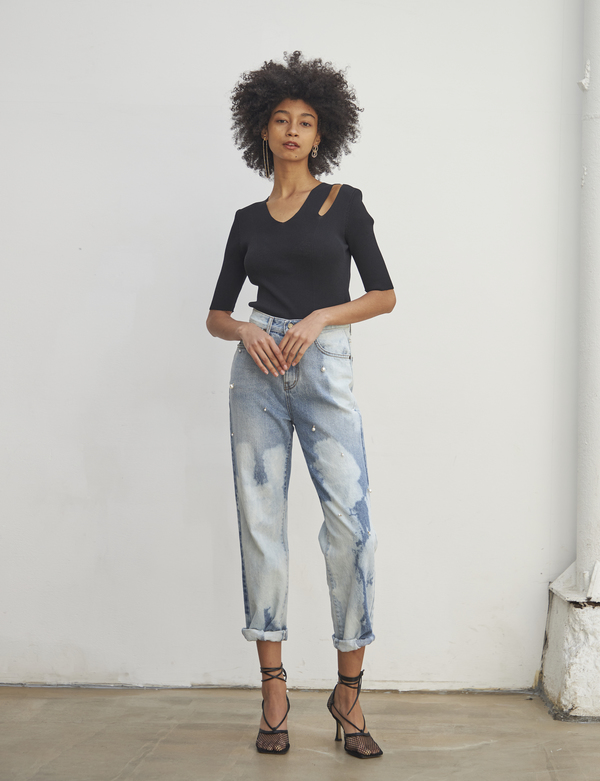 Maison De Ines Drop Pearl Tie Dye Denim - Light Blue