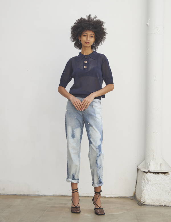 Maison De Ines Drop Pearl Tie Dye Denim - Light Blue