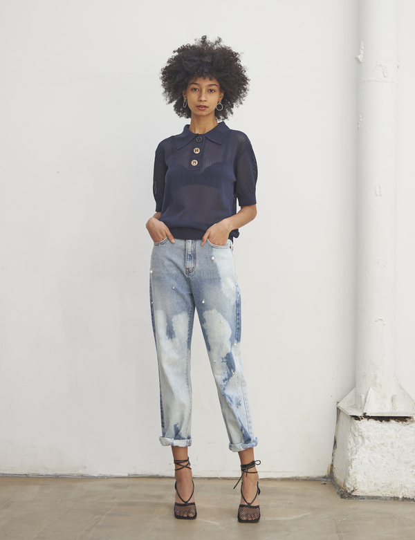 Maison De Ines Drop Pearl Tie Dye Denim - Light Blue