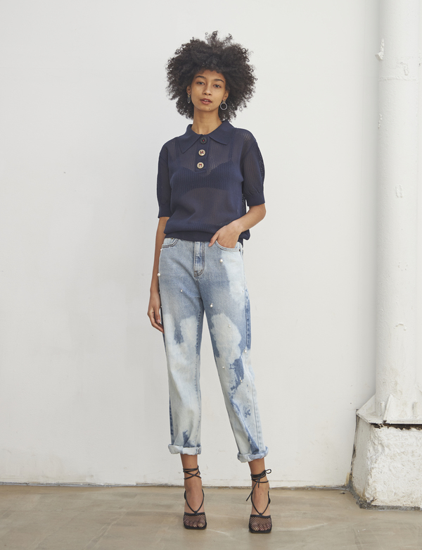 Maison De Ines Drop Pearl Tie Dye Denim - Light Blue