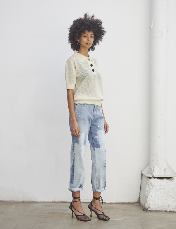 Maison De Ines Drop Pearl Tie Dye Denim - Light Blue