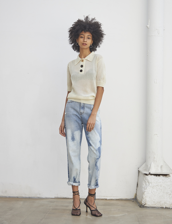 Maison De Ines Drop Pearl Tie Dye Denim - Light Blue