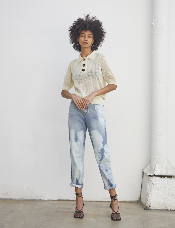 Maison De Ines Drop Pearl Tie Dye Denim - Light Blue