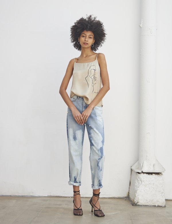 Maison De Ines Drop Pearl Tie Dye Denim - Light Blue